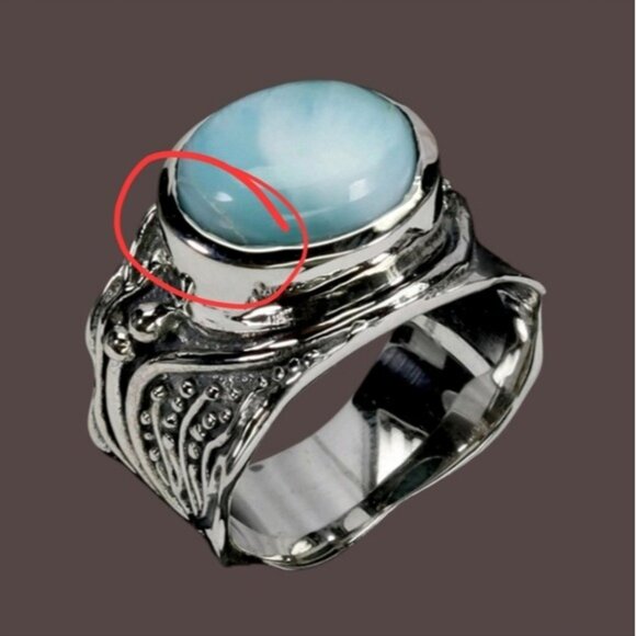 925 Sterling Silver Ring SZ 5.5 with Oval Larimar 11x9mm Gem (Ring with defect) - Picture 7 of 7